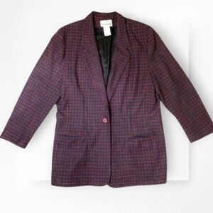 Vintage Blazer Plaid Wool Blend Joan Leslie Purple Red Black Green Plus Size 18
